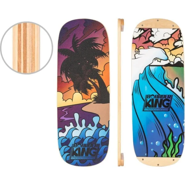 BoarderKING Balance-Board Indoorboard Classic, Set, 75x27x5 Cm, Inkl. Rolle & Bodenmatte, Beach 5