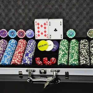 Nexos Pokerkoffer FP32509, 500 Chips, Aluminium-Koffer, 2 Decks, Dealer Button, Würfel 9