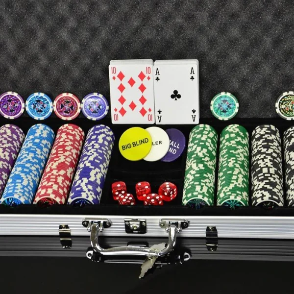 Nexos Pokerkoffer FP32509, 500 Chips, Aluminium-Koffer, 2 Decks, Dealer Button, Würfel 3