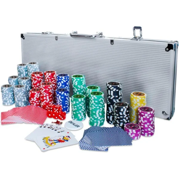 Eaxus Pokerkoffer 92110, 500 Chips, Aluminium-Koffer, 2 Decks, Dealer Button, Würfel 1