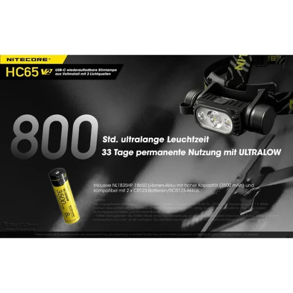 Nitecore Stirnlampe HC65 V2 LED, 1750 Lumen, USB, Akku, Rotlicht, Wasserdicht 5