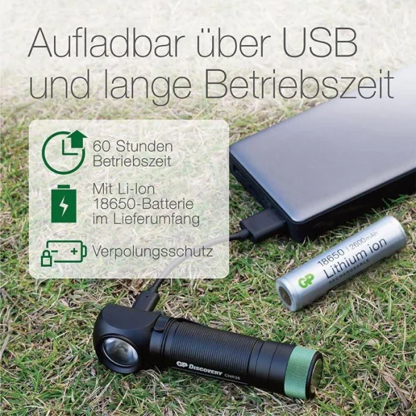 GP Stirnlampe Batteries CH35 LED, 600 Lumen, USB, Akku, Wasserdicht 4