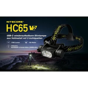 Nitecore Stirnlampe HC65 V2 LED, 1750 Lumen, USB, Akku, Rotlicht, Wasserdicht 12