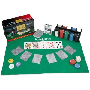 Relaxdays Pokerkoffer 200 Chips Ohne Wert, Metallbox, 2 Decks, Dealer Button, Pokermatte 12