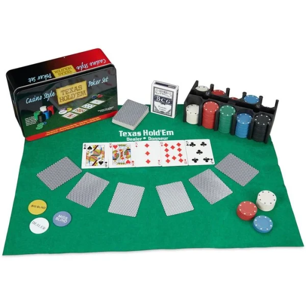 Relaxdays Pokerkoffer 200 Chips Ohne Wert, Metallbox, 2 Decks, Dealer Button, Pokermatte 3