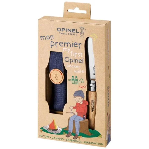 Opinel Klappmesser No.7, Kindermesser-Set, Mit Etui, Klingenlänge 7,5cm, Buche, Braun 1