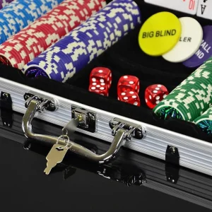 Nexos Pokerkoffer FP32509, 500 Chips, Aluminium-Koffer, 2 Decks, Dealer Button, Würfel 15