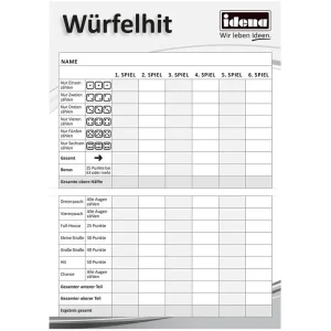 Idena Würfelspiel 40171 Würfelhit-Blöcke, Ab 8 Jahre, 2-8 Spieler, 170 Blatt, A5 7