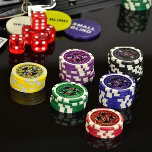 Nexos Pokerkoffer FP32509, 500 Chips, Aluminium-Koffer, 2 Decks, Dealer Button, Würfel 13