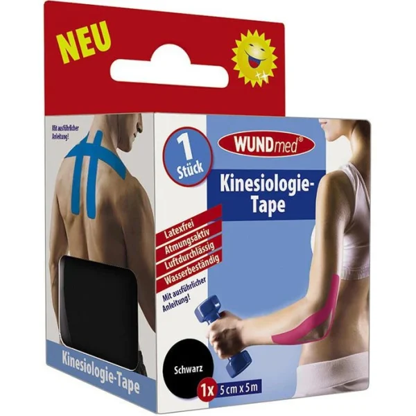 WUNDmed Kinesio-Tape Schwarz, 5m X 5 Cm, Wasserfest, Elastisch 1